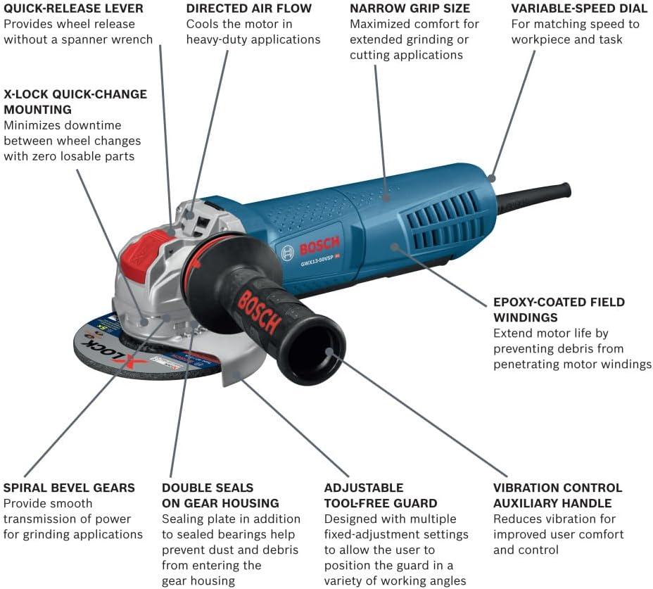 imageBosch GWX1045DE 412 In XLOCK Ergonomic Angle Grinder with No LockOn Paddle Switch121 in