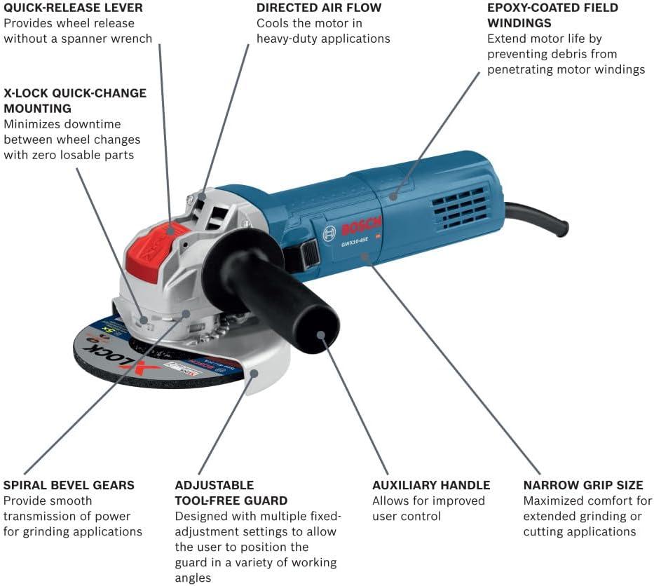 imageBosch GWX1045DE 412 In XLOCK Ergonomic Angle Grinder with No LockOn Paddle Switch412 In