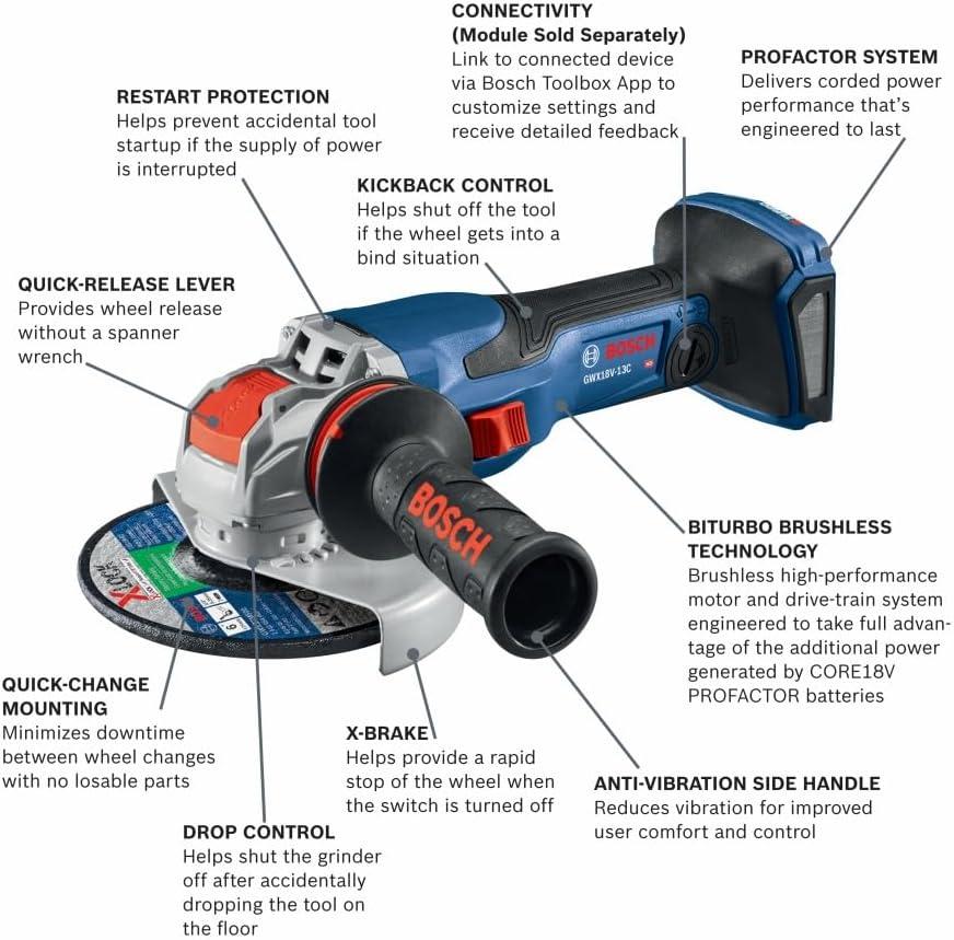 imageBosch GWX18V13CN PROFACTOR 18V XLOCK ConnectedReady 5 6 In Angle Grinder with Slide Switch Bare ToolIndustrial