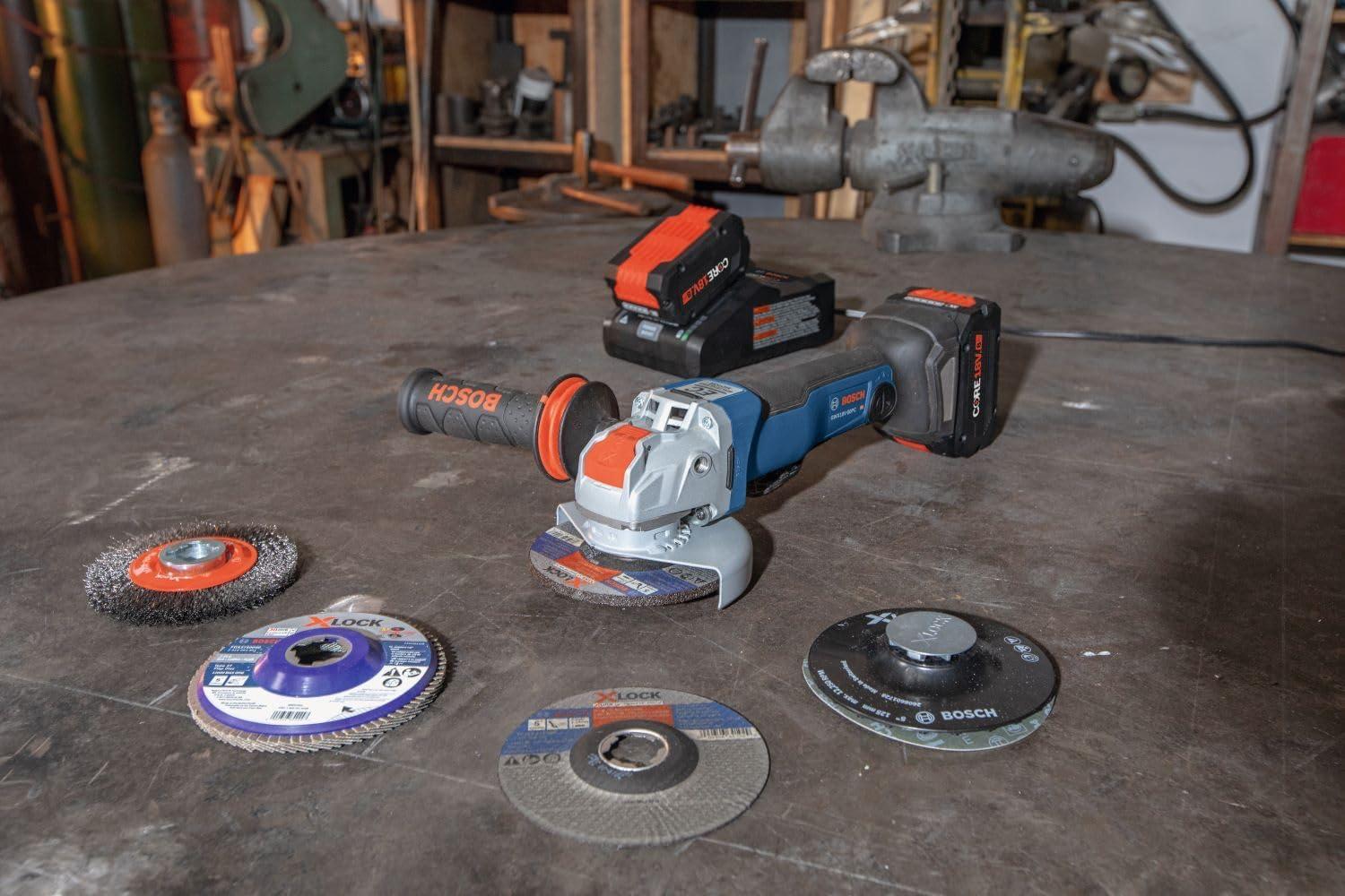 imageBosch GWX18V50PCB14 18V XLOCK Brushless ConnectedReady 412 In 5 In Angle Grinder with No LockOn Paddle Switch Kit and 1 CORE18V 8 Ah High Power Battery