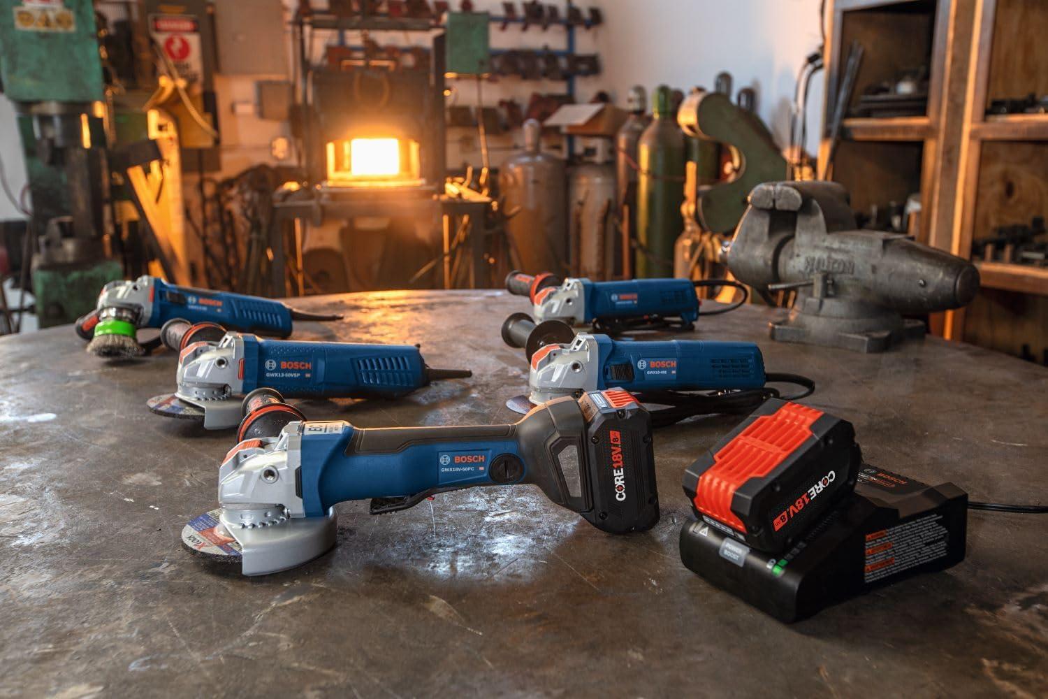 imageBosch GWX18V50PCB14 18V XLOCK Brushless ConnectedReady 412 In 5 In Angle Grinder with No LockOn Paddle Switch Kit and 1 CORE18V 8 Ah High Power Battery