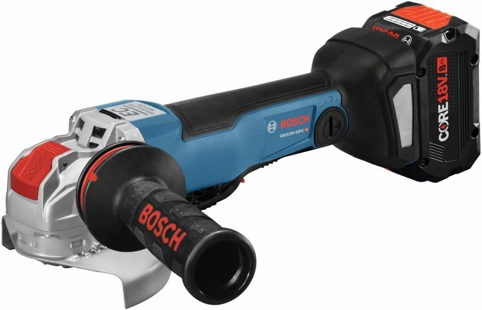 imageBosch GWX18V50PCB14 18V XLOCK Brushless ConnectedReady 412 In 5 In Angle Grinder with No LockOn Paddle Switch Kit and 1 CORE18V 8 Ah High Power Battery