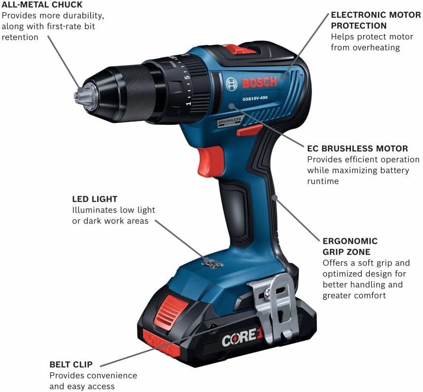 imageBosch GXL18V233B25 18V 2Tool Combo Kit with 12 In Hammer DrillDriver TwoInOne 14 In and 12 In BitSocket Impact DriverWrench and 2 CORE18V 4 Ah Advanced Power Batteries