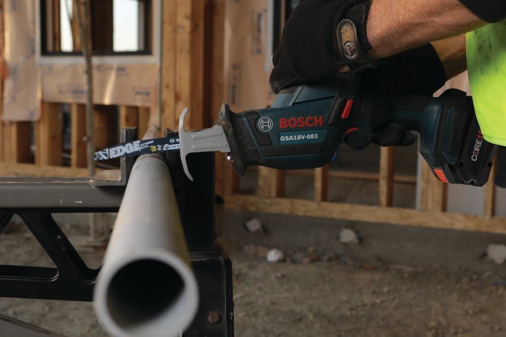 imageBosch GXL18V496B22 18V 4Tool Combo Kit with Compact Tough 12 In DrillDriver TwoInOne 14 In and 12 In Impact DriverWrench Compact Recip Saw LED Light and 2 20 Ah SlimPack Batteries