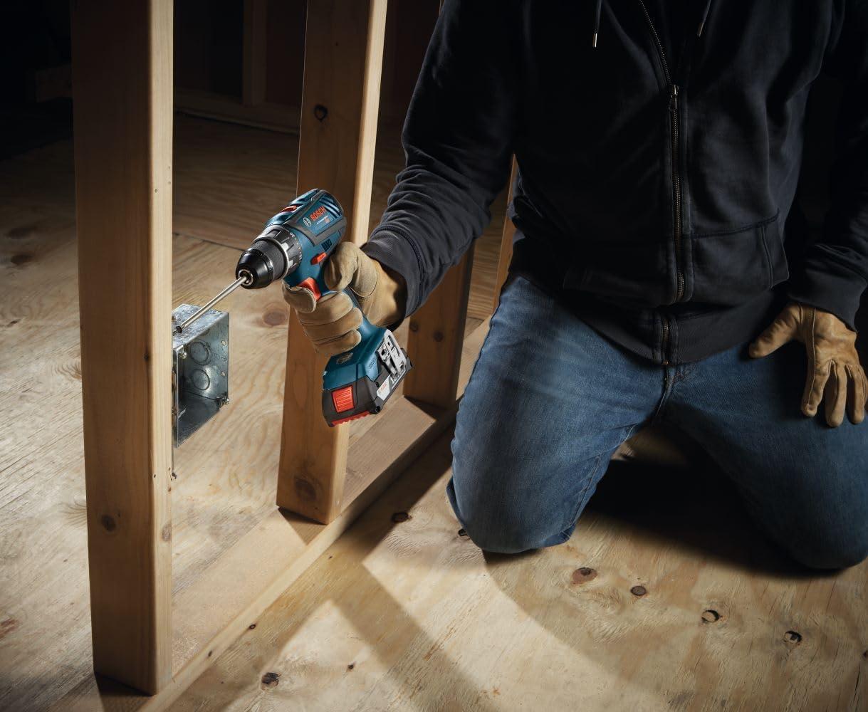 imageBosch GXL18V496B22 18V 4Tool Combo Kit with Compact Tough 12 In DrillDriver TwoInOne 14 In and 12 In Impact DriverWrench Compact Recip Saw LED Light and 2 20 Ah SlimPack Batteries