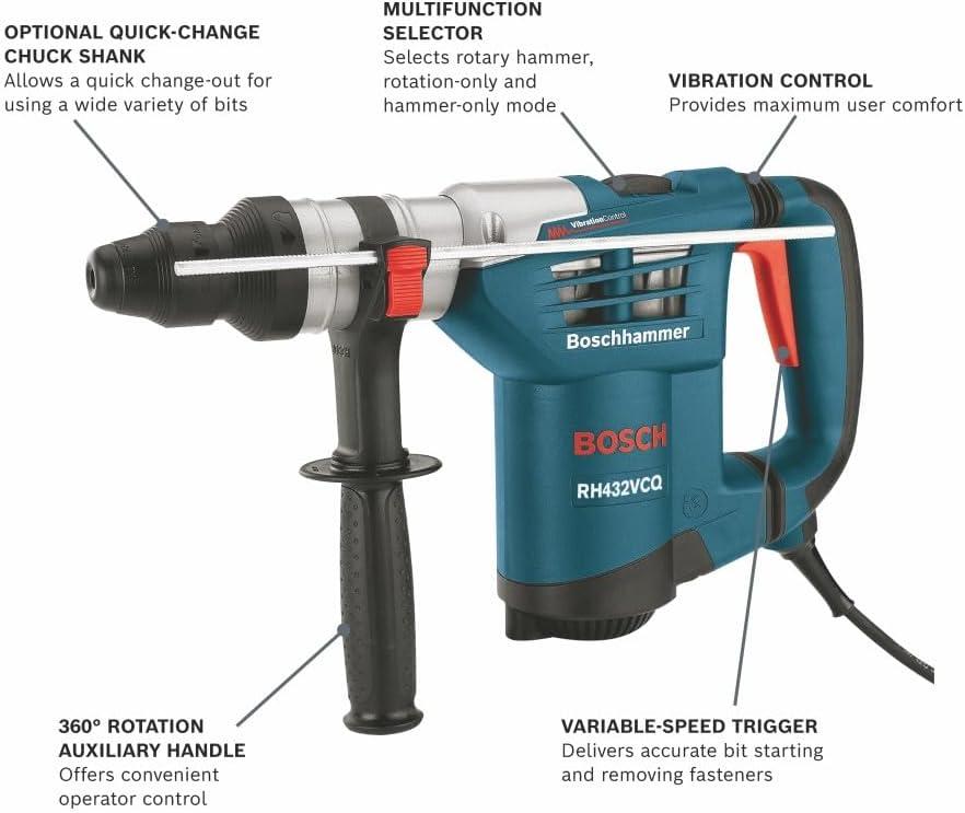 imageBosch RH432VCQ SDSplus 114 In Rotary Hammer with QuickChange Chuck System