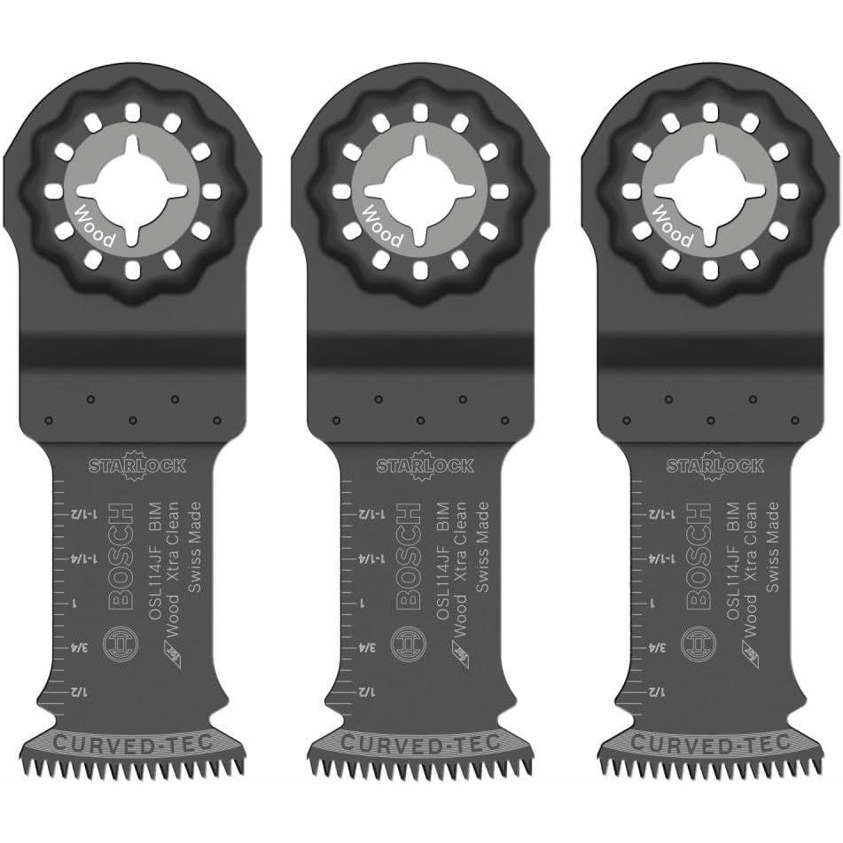 imageBOSCH 114 in OSL114JF3 Starlock Oscillating MultiTool BiMetal Blade 3Pack Professional SwissMade Precision 3D Interface Design Universal Tool Compatibility for Clean Cuts in Hard Wood