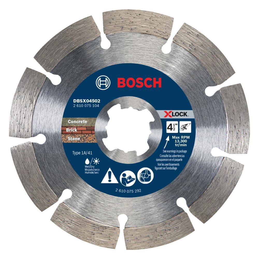 imageBOSCH DBSX04502 412 in XLock Premium Segmented Rim Diamond Blade 5X Faster Change Long Life Concrete Brick Block XLock amp Standard Angle Grinders412 DIAMETER