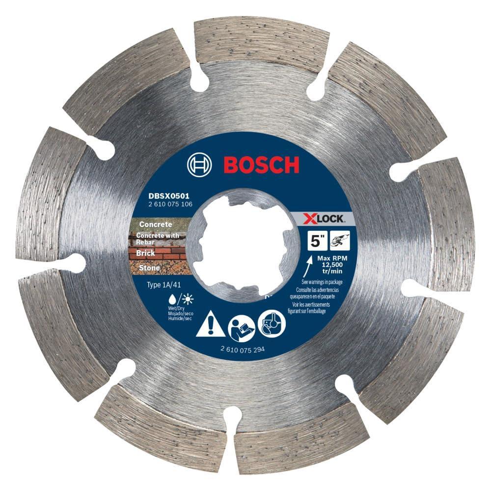 imageBOSCH DBSX04502 412 in XLock Premium Segmented Rim Diamond Blade 5X Faster Change Long Life Concrete Brick Block XLock amp Standard Angle Grinders5 DIAMETER