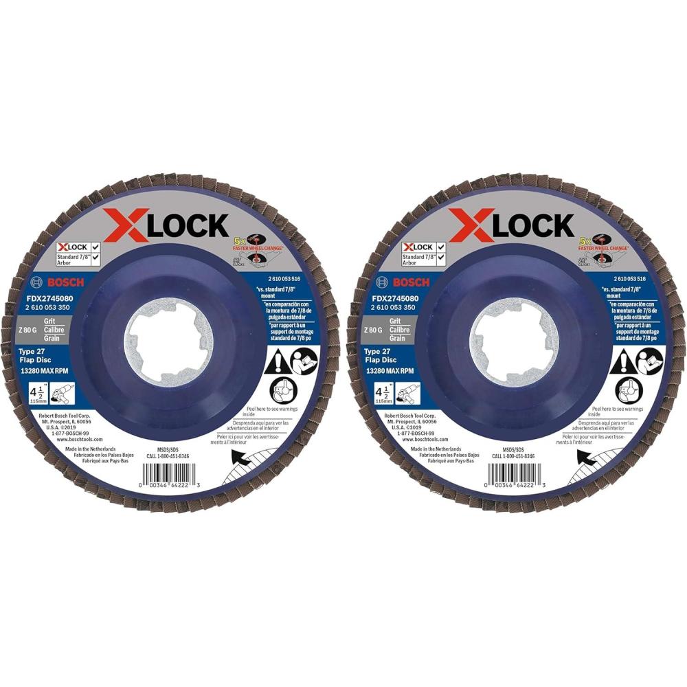 imageBOSCH FDX2750080 1Piece 5 In XLOCK Flap Disc 80 Grit Compatible with 78 In Arbor Type 27 for Applications in Metal Blending and Grinding5 In Pack of 2