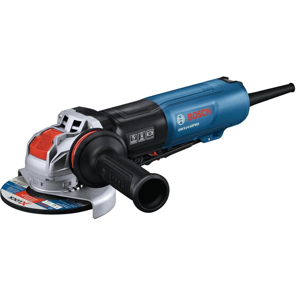 imageBOSCH GWX1450PBD 5 In XLOCK Angle Grinder 13Amp Motor 11500 RPM Lightweight Design Paddle Switch Brake System AntiVibration Handle KickBack Control Overload Protection