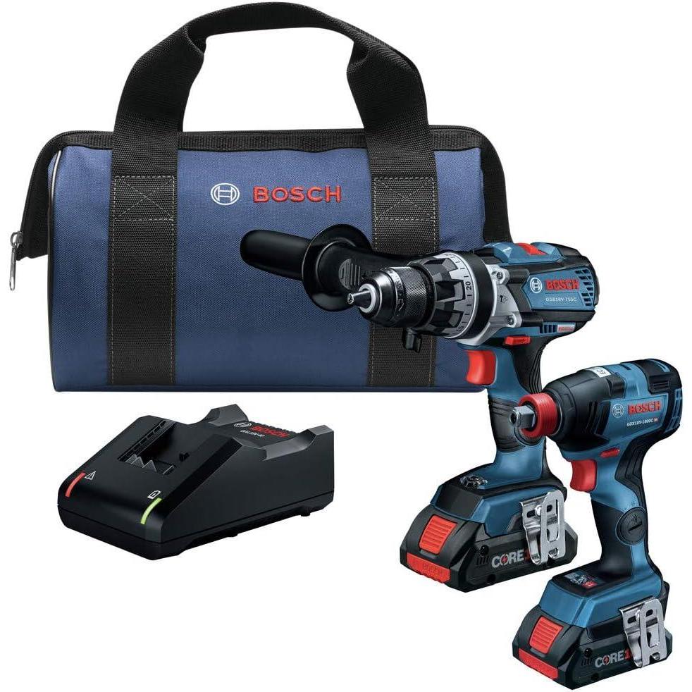 imageBOSCH GXL18V224B25 18V 2Tool Combo Kit with Connected 14 In and 12 In TwoInOne BitSocket Impact Driver and Brute Tough 12 In Hammer DrillDriver