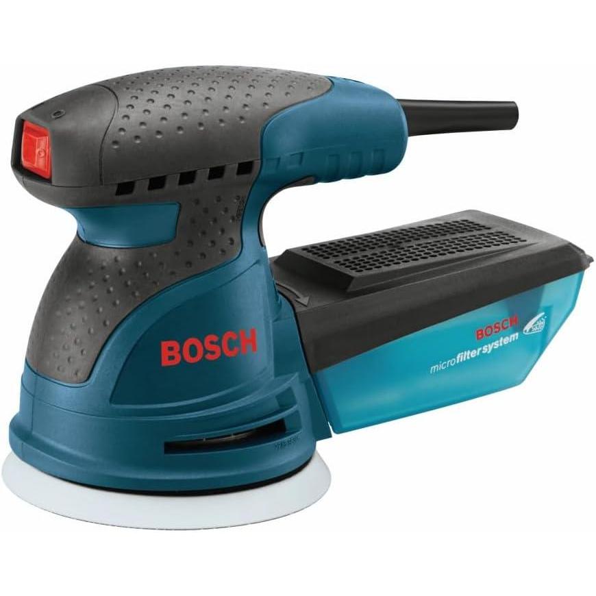 imageBOSCH ROS20VSC Palm Sander 25 Amp 5 Inch Corded Variable Speed Random Orbital Sander Polisher Kit with Dust Collector and Soft Carrying BagSander with Case