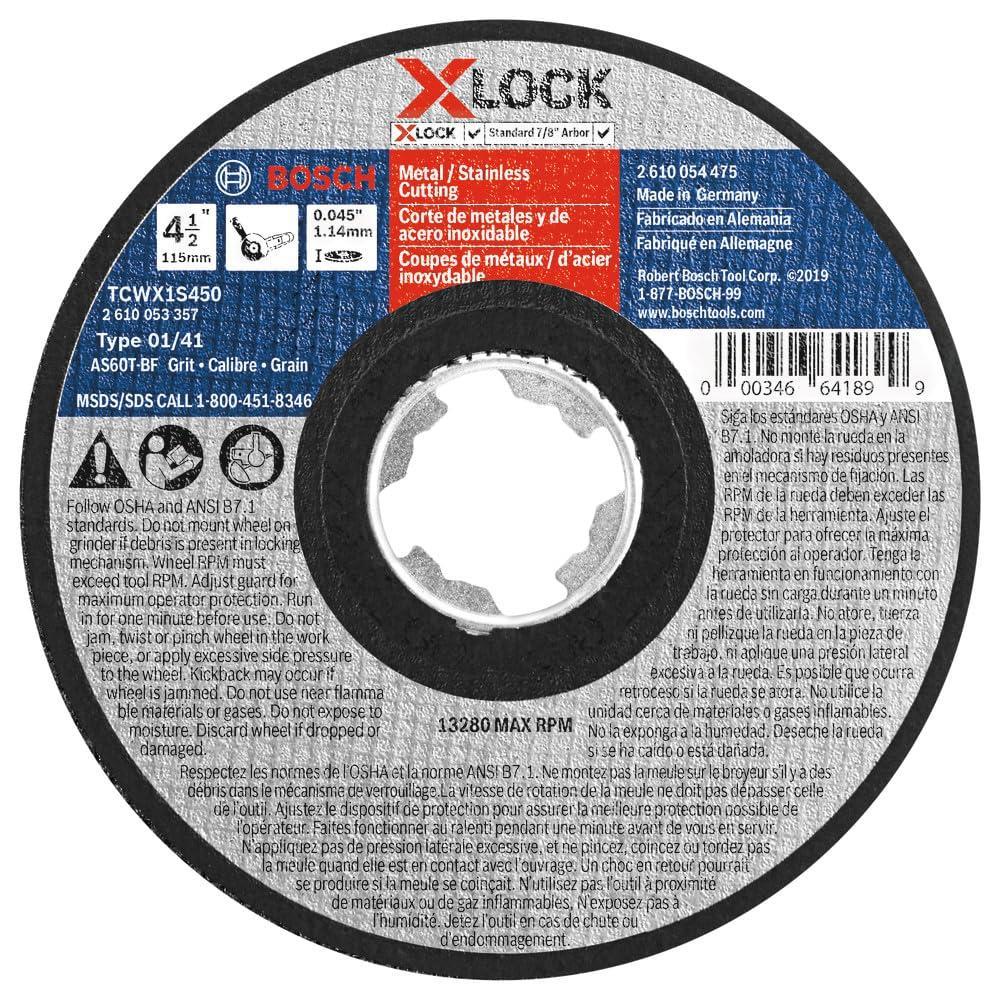 imageBOSCH TCWX1S500 5 In x 045 In XLOCK MetalStainless Fast Cutting Abrasive Wheel 60 Grit Compatible with 78 In Arbor Type 1A ISO 41 for Applications in Metal Stainless Steel CuttingType 1A MetalStainless