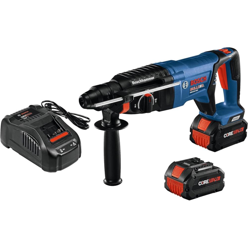 imageBosch GBH18V26DK24 18V EC Brushless SDSplus Bulldog 1 In Rotary Hammer Kit with 2 CORE18V 8 Ah High Power Batteries