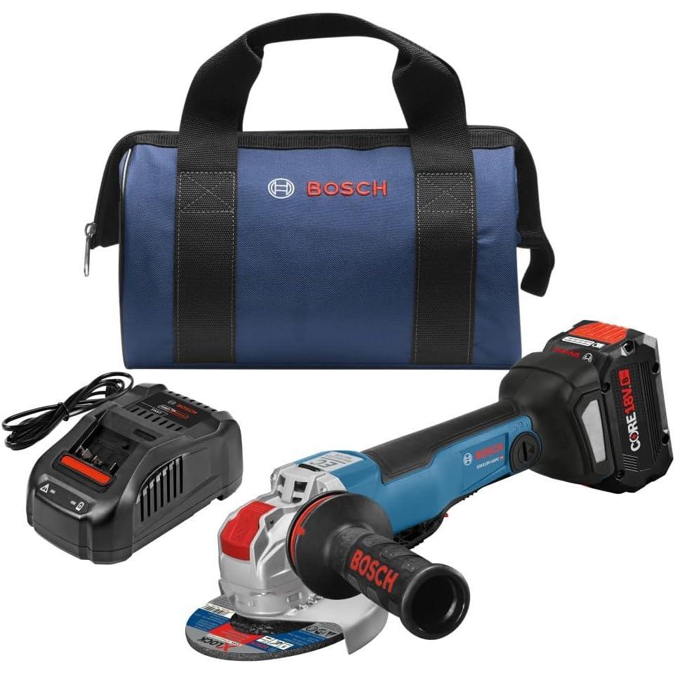 imageBosch GWX18V50PCB14 18V XLOCK Brushless ConnectedReady 412 In 5 In Angle Grinder with No LockOn Paddle Switch Kit and 1 CORE18V 8 Ah High Power Battery