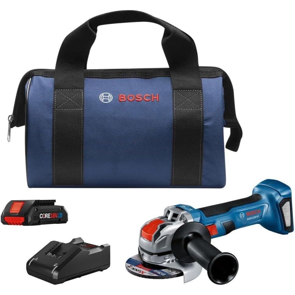 imageBosch GWX18V8B15 18V XLOCK Brushless 412 In Angle Grinder Kit with 1 CORE18V 4 Ah Advanced Power Battery Reconditioned