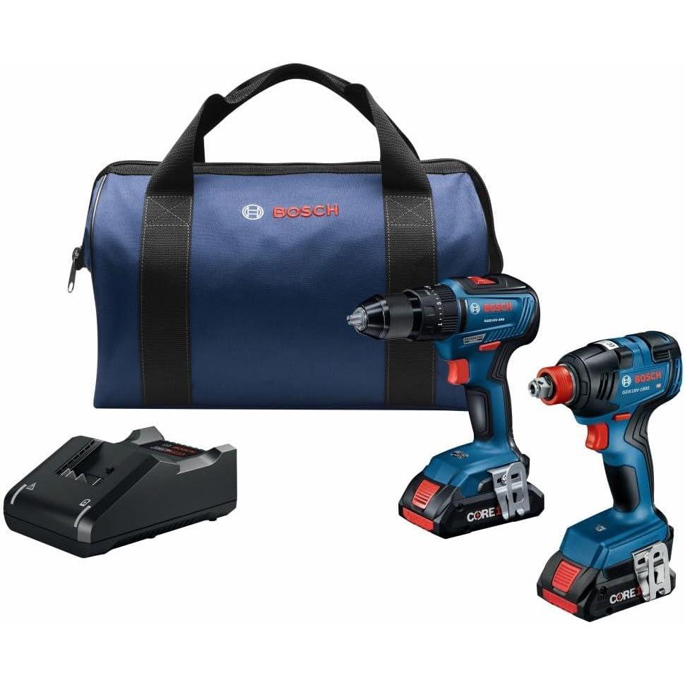 imageBosch GXL18V233B25 18V 2Tool Combo Kit with 12 In Hammer DrillDriver TwoInOne 14 In and 12 In BitSocket Impact DriverWrench and 2 CORE18V 4 Ah Advanced Power Batteries