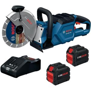 BOSCH GCS18V-230N 18V Brushless Cordless 9-Inch Cutoff Saw for Concrete & Metal Cutting | Lightweight Ergonomic Design, 6-Position Cutting Guard, Water Shut-Off Valve, Easy Wheel Change (Bare Tool)(Tool + (2) 12 Ah Batteries & Charger)