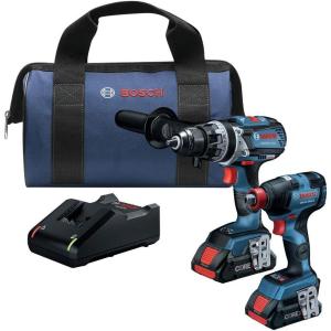 BOSCH GXL18V-224B25 18V 2-Tool Combo Kit with Connected 1/4 In. and 1/2 In. Two-In-One Bit/Socket Impact Driver and Brute Tough 1/2 In. Hammer Drill/Driver