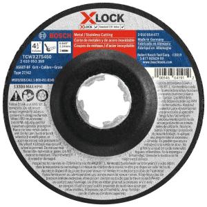 BOSCH TCWX1S500 5 In. x .045 In. X-LOCK Metal/Stainless Fast Cutting Abrasive Wheel 60 Grit Compatible with 7/8 In. Arbor Type 1A (ISO 41) for Applications in Metal, Stainless Steel Cutting(Type 27A Metal/Stainless)
