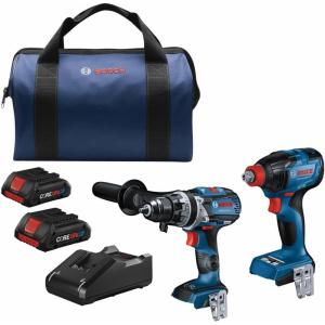 Bosch GXL18V-227B25 18V 2-Tool Combo Kit with Connected-Ready Two-In-One 1/4 In. Bit/Socket Impact Driver/Wrench, 1/2 In. Hammer Drill/Driver and (2) CORE18V® 4 Ah Advanced Power Batteries(with 2 free batteries)