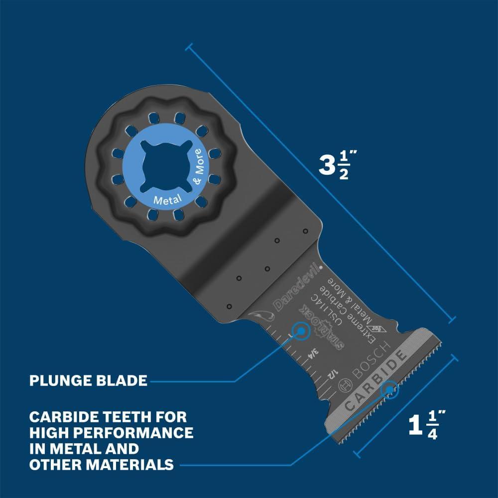 imageBOSCH 114 Inch OSL114C Starlock Carbide Plunge Cut Blade Professional Oscillating MultiTool Accessory with 3D Fit Interface 30X Longer Life Compatible with OIS Tools