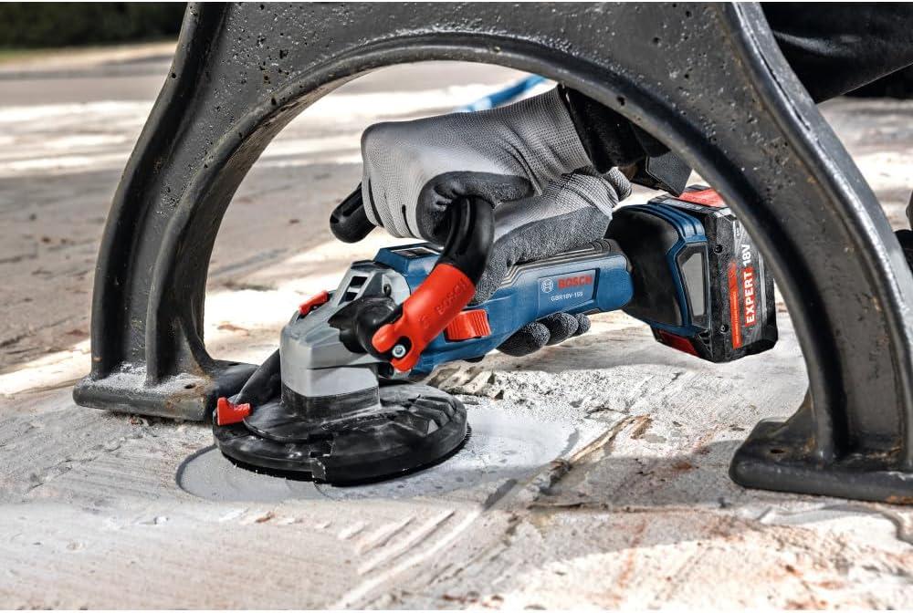 imageBOSCH GBR18V15SN18X 18V 5 In Concrete Surface Grinder with 13Amp Equivalent Brushless Motor amp 3Speed Control for HeavyDuty Concrete Prep Includes Diamond Cup Wheel Battery amp Charger