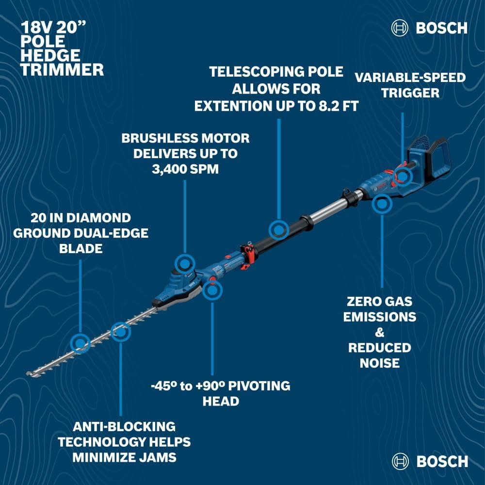 imageBOSCH GHE18V50TPN18X 18V 20 in Pole Hedge Trimmer with 82 Ft Telescopic Pole and Pivoting Head is a Cordless Trimmer Battery and Charger Included KitKit With 8Ah Battery Charger