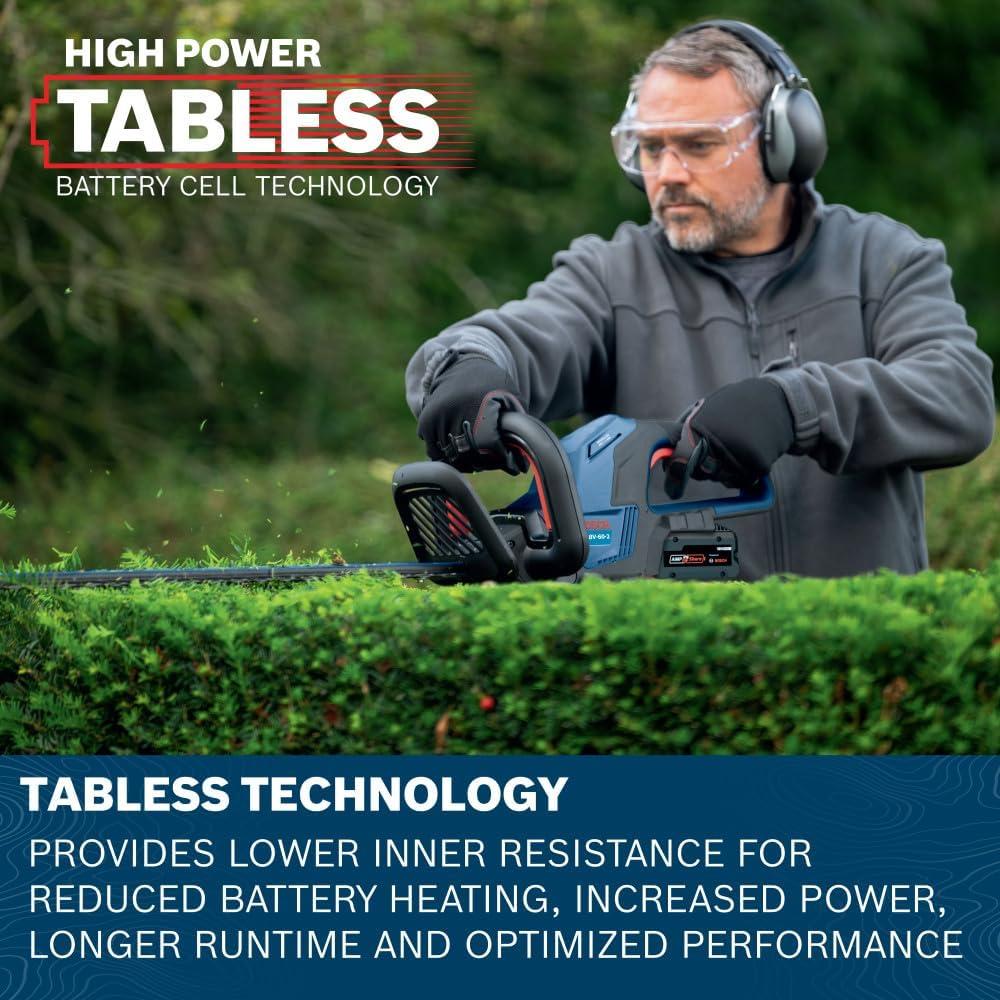 imageBOSCH GHE18V602N 18V Cordless Hedge Trimmer 24Inch Blade with AntiBlocking Technology with Lightweight Design Bare ToolKit With 8Ah Battery Charger