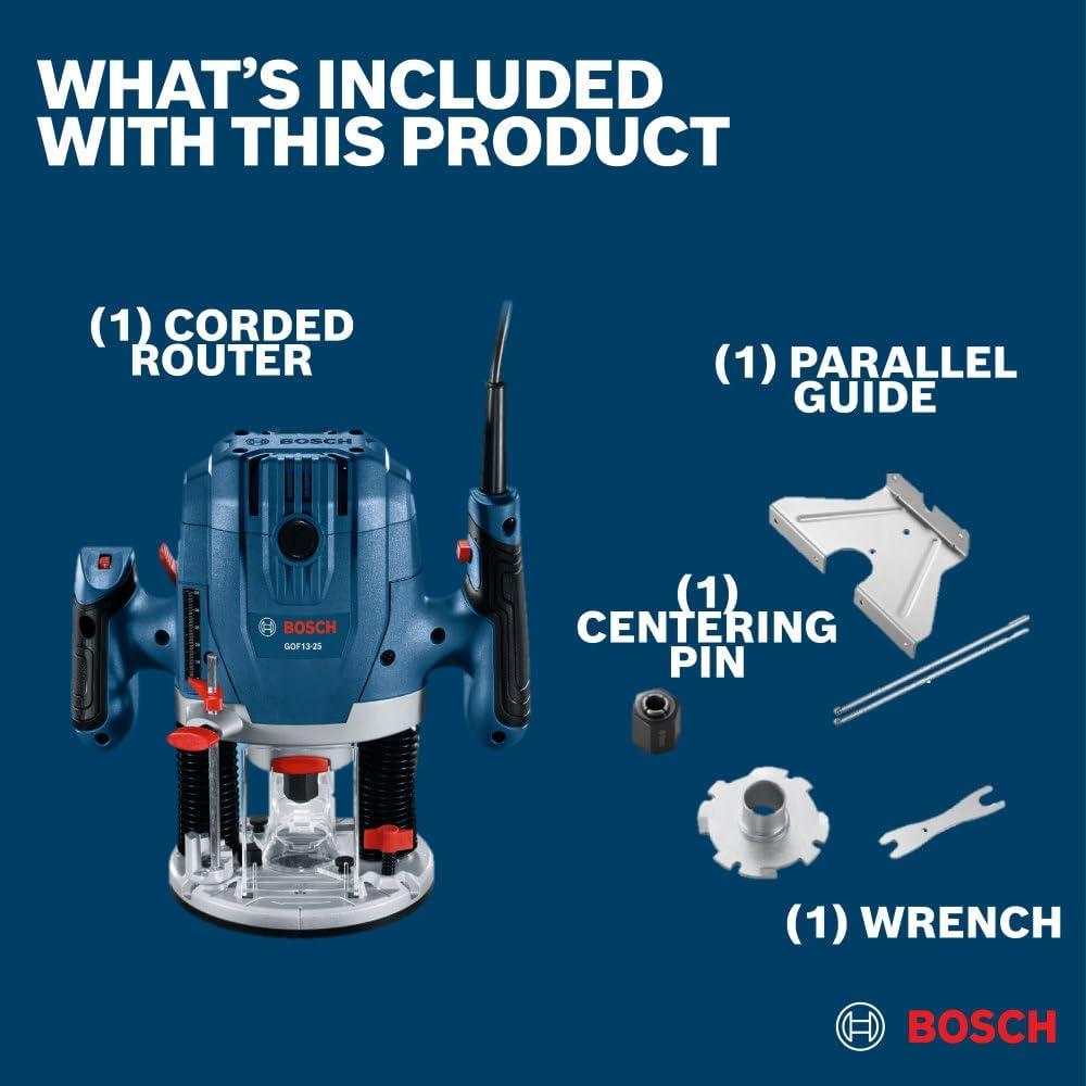imageBOSCH GOF1325 134 HP MidSize Plunge Router 11000 to 28000 RPM Ergonomic Design With Detachable Parallel Guide