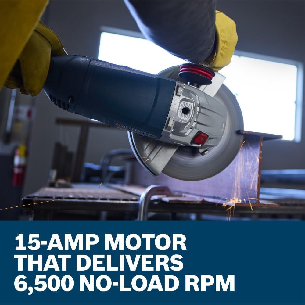 imageBOSCH GWS22230J 9 Angle Grinder 15Amp Motor 6500 RPM for HeavyDuty Grinding AntiVibration Handle Large Angle Grinder for Metalworking Inc Cutting Guard Grinding Guard and Handle