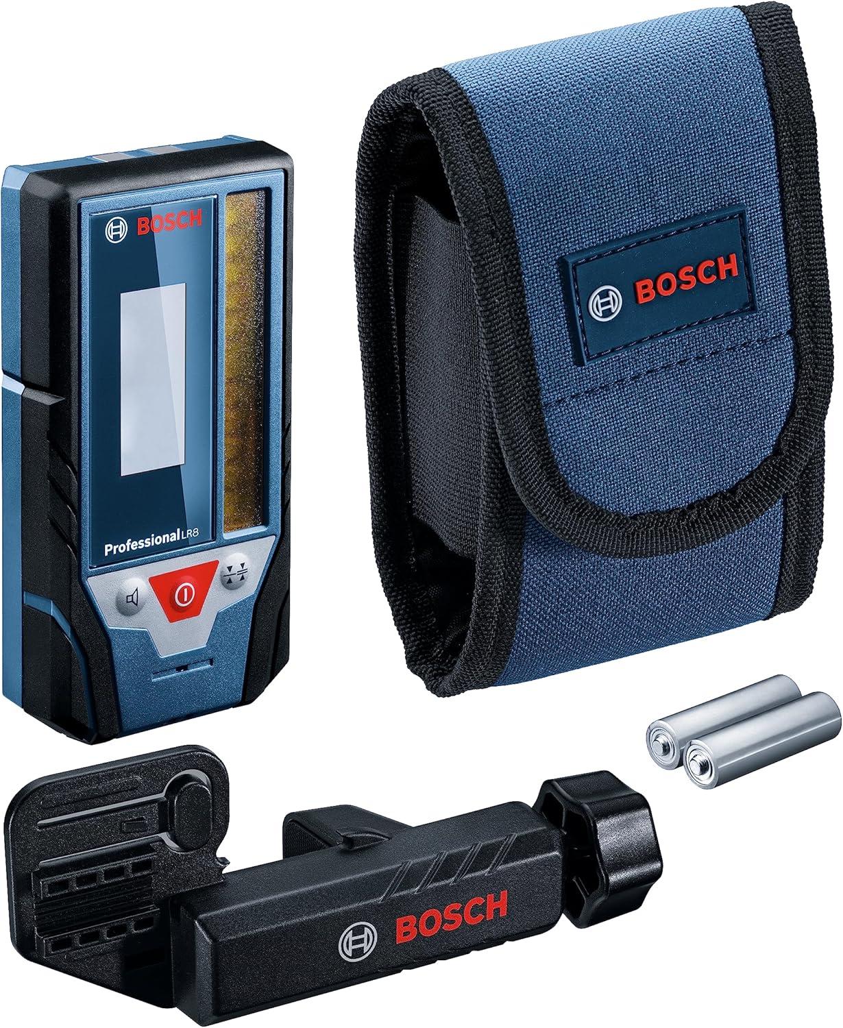 imageBOSCH LR8 165 ft Red and GreenBeam Line Laser Receiver Includes Mounting Bracket 2 AA Batteries amp Belt Pouch165 ft Receiver GREEN and RED