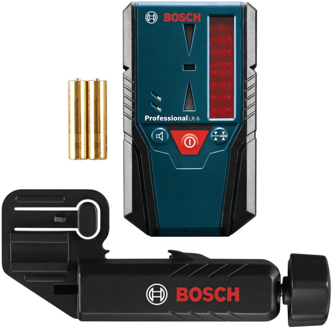 imageBOSCH LR8 165 ft Red and GreenBeam Line Laser Receiver Includes Mounting Bracket 2 AA Batteries amp Belt Pouch165 ft Receiver RED