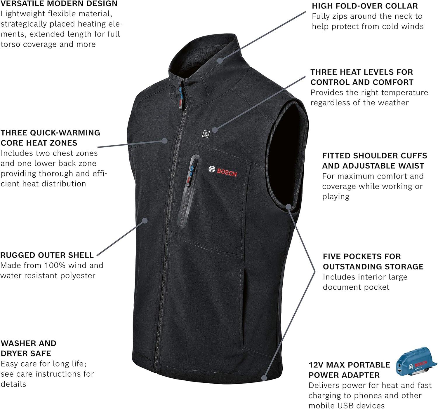 imageBosch GHV12V20MN12 12V Max Heated Vest Kit with Portable Power Adapter Size Medium