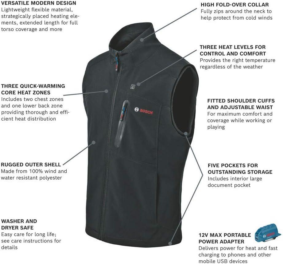 imageBosch GHV12V20XXLN12 12V Max Heated Vest Kit with Portable Power Adapter Size 2X Large