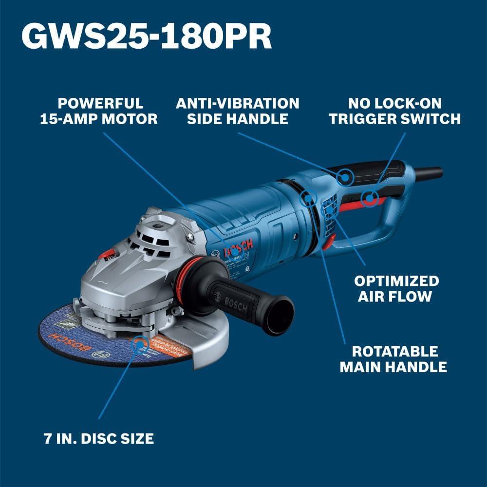 imageBosch GWS25180PR 7 In Large Angle Grinder 15 Amp