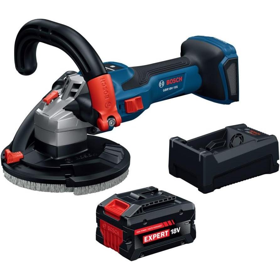 imageBOSCH GBR18V15SN18X 18V 5 In Concrete Surface Grinder with 13Amp Equivalent Brushless Motor amp 3Speed Control for HeavyDuty Concrete Prep Includes Diamond Cup Wheel Battery amp Charger
