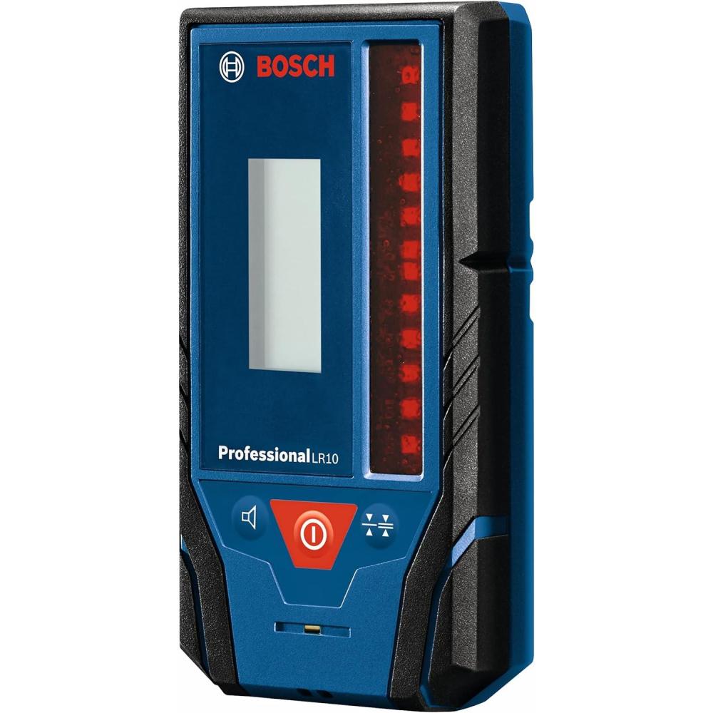 imageBOSCH LR8 165 ft Red and GreenBeam Line Laser Receiver Includes Mounting Bracket 2 AA Batteries amp Belt Pouch500 ft Receiver RED