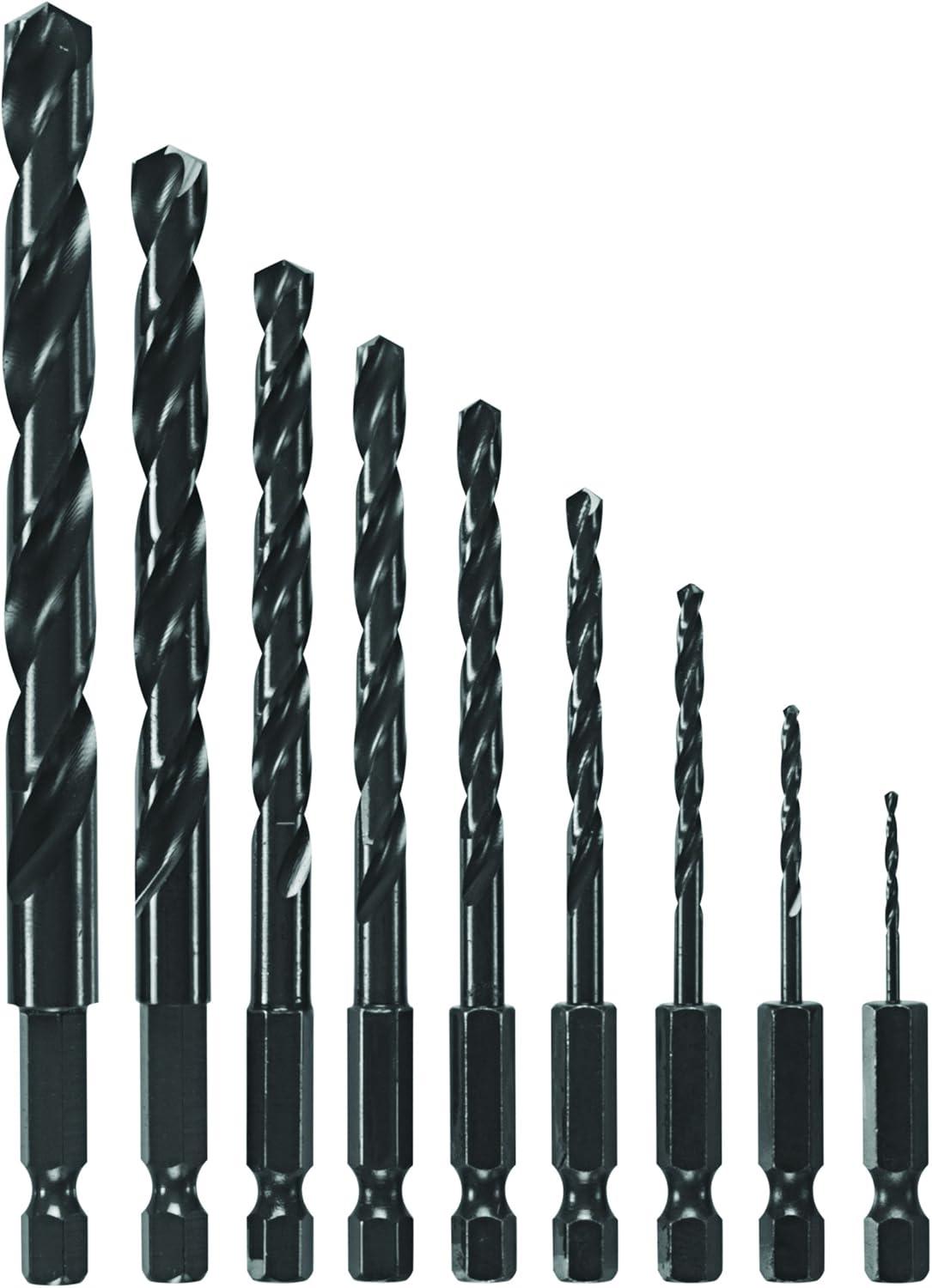 imageBOSCH BL9IM 9Piece Assorted Set Black Oxide Metal Drill Bits Impact Tough with ImpactRated Hex Shank for Applications in Steel Copper Aluminum Brass Oak MDF Pine PVC and More