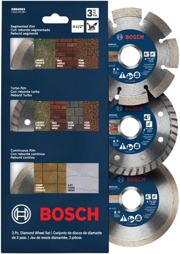 imageBOSCH DB045S3 45 in 3Pc Diamond Blade Set Includes Segmented Turbo Continuous Diamond Blades and Reducing Rings