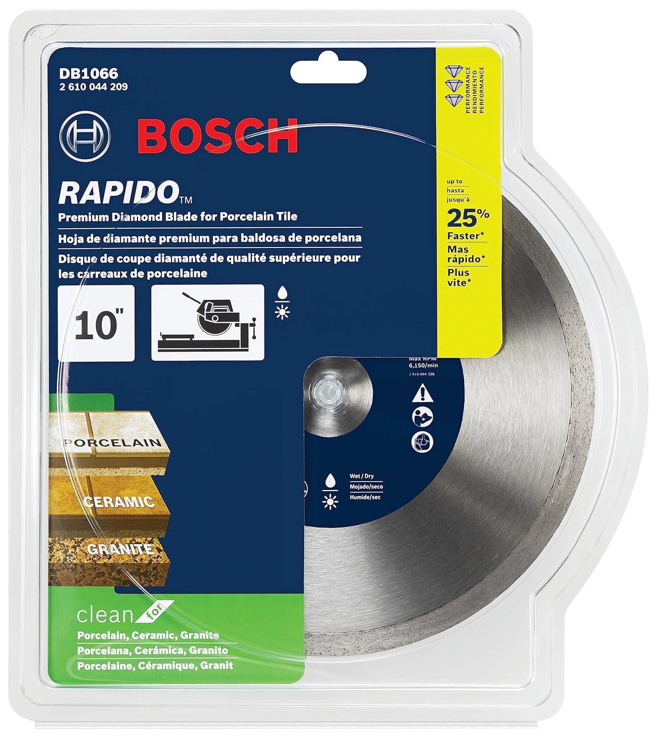 imageBOSCH DB1066 10 in Rapido Premium Continuous Rim Diamond Blade with 58 in Arbor for Clean Cut WetDry Cutting Applications in Porcelain Ceramic GraniteWetDry