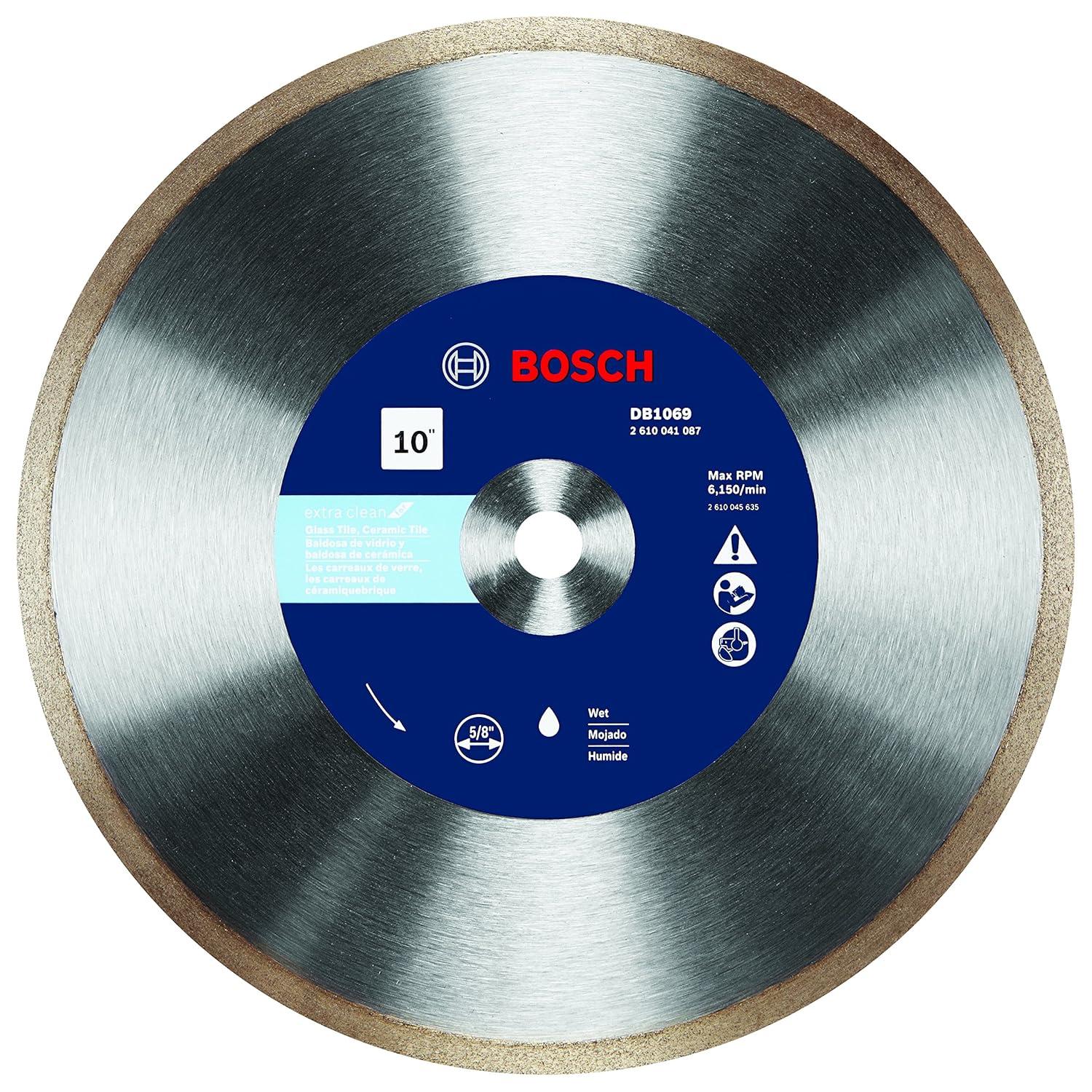 imageBOSCH DB1066 10 in Rapido Premium Continuous Rim Diamond Blade with 58 in Arbor for Clean Cut WetDry Cutting Applications in Porcelain Ceramic GraniteWet