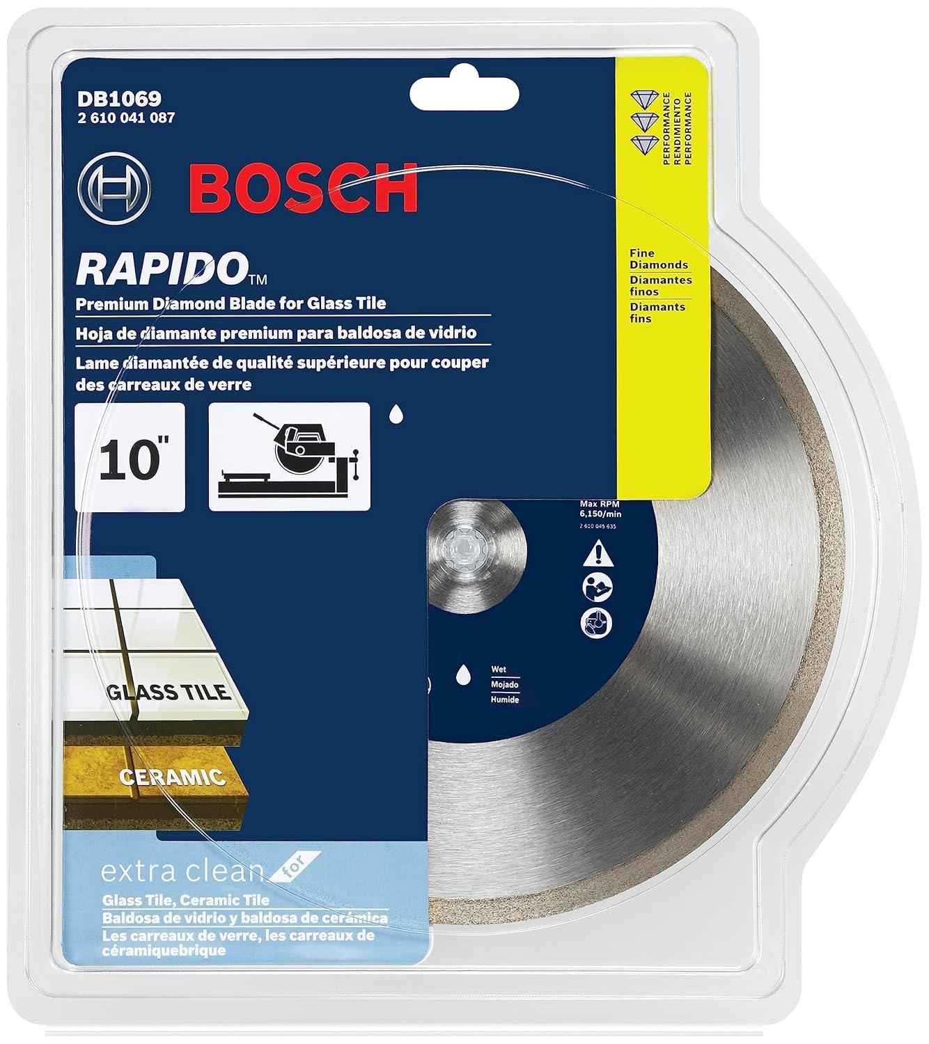 imageBOSCH DB1066 10 in Rapido Premium Continuous Rim Diamond Blade with 58 in Arbor for Clean Cut WetDry Cutting Applications in Porcelain Ceramic GraniteWet