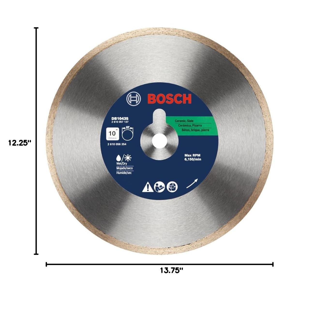 imageBOSCH DB1069 10 In Rapido Premium Continuous Rim Diamond Blade with 58 In Arbor for Wet Cutting Applications in Glass Tile Ceramic TileIndustrial