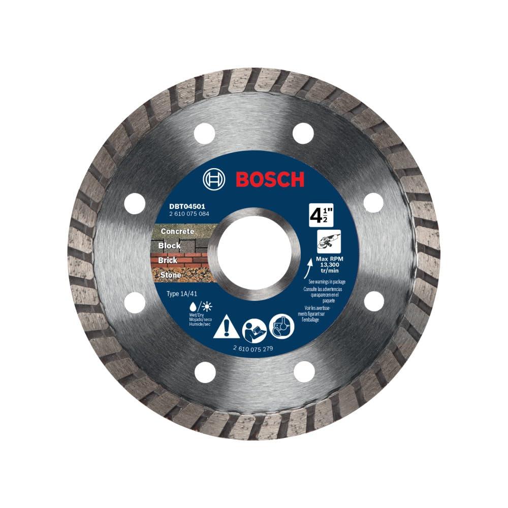 imageBOSCH DBT0401 4 in Premium Turbo Rim Diamond Blade Fast Smooth Cuts Concrete Brick Stone Standard Angle Grinders412 DIAMETER