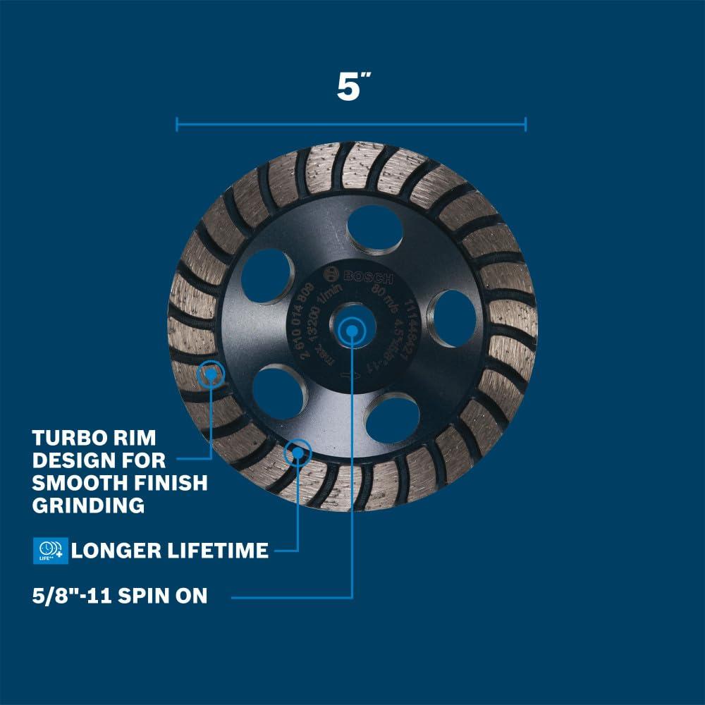 imageBOSCH DCDR0501 5 in Double Row Segmented Diamond Cup Wheel Longer Life Effective Grinding Concrete Mortar Small Angle Grinders