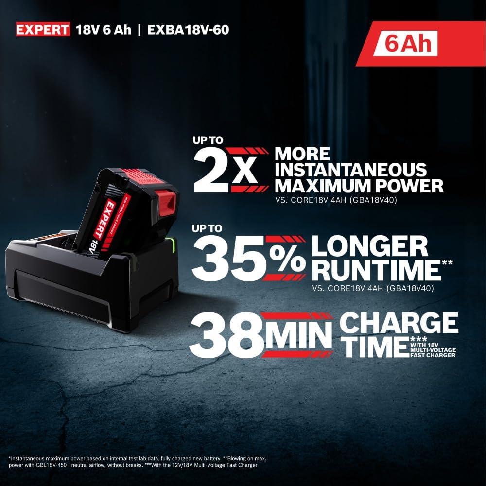 imageBOSCH EXBA18V60 EXPERT 18V 6 Ah High Power Battery with HighPower 21700 Cells CoolPack 20 Technology and AMPShare System Compatibility