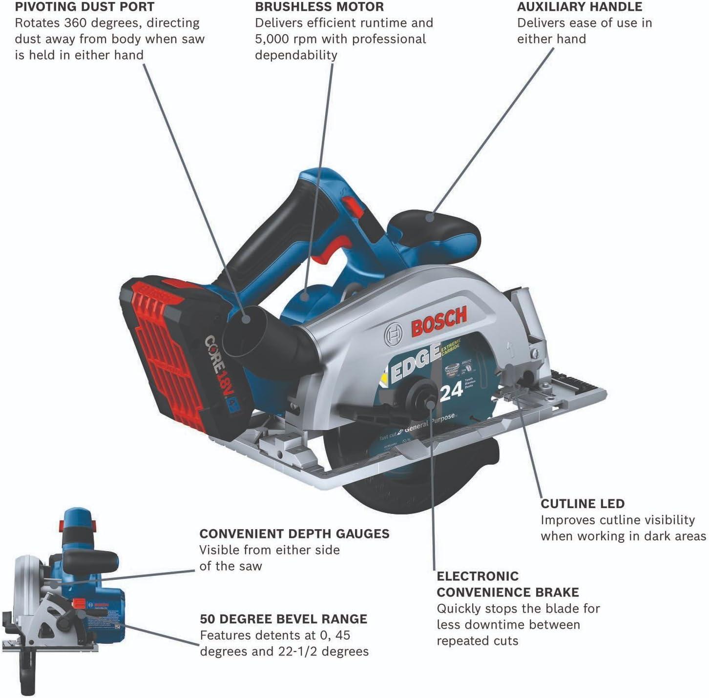 imageBOSCH GKS18V22N 18V Brushless BladeRight 612 In Circular Saw Bare ToolBladeRight w Battery Kit