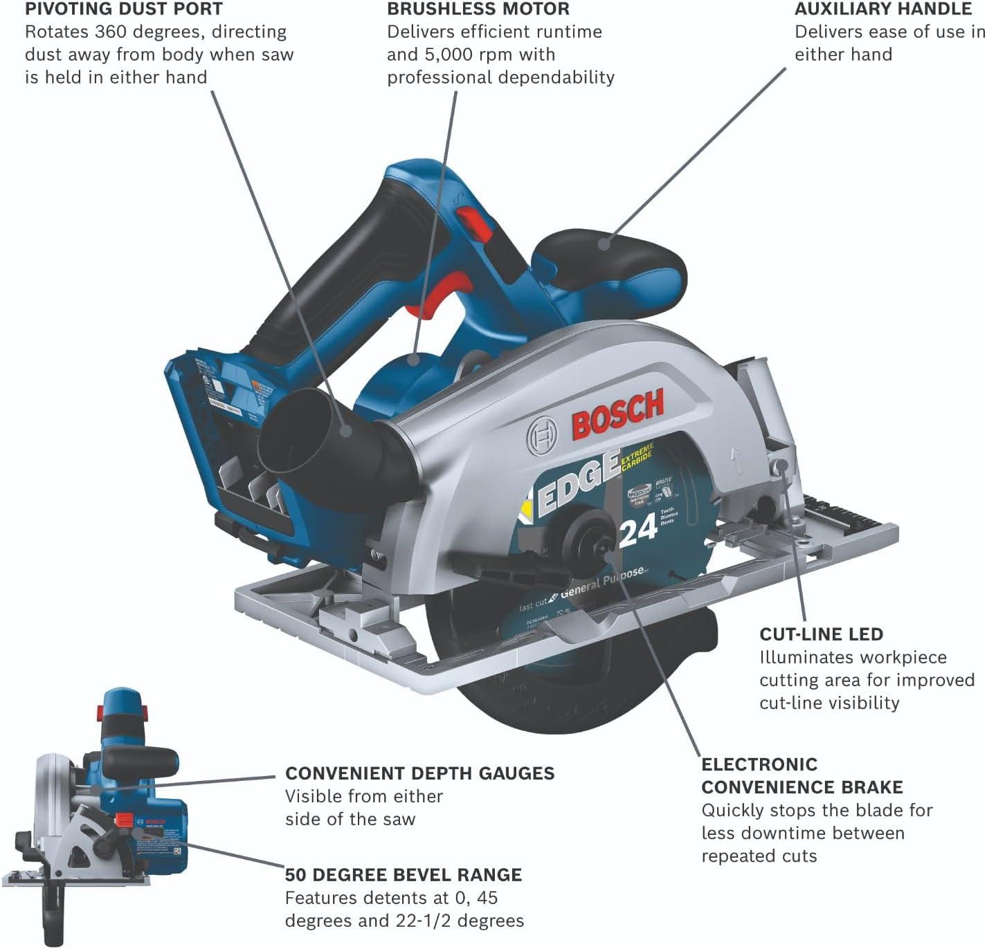 imageBOSCH GKS18V22N 18V Brushless BladeRight 612 In Circular Saw Bare ToolTool Only BladeRight